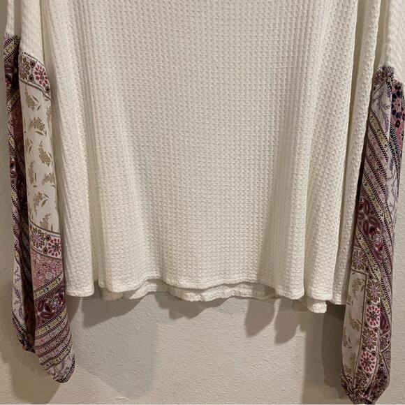 Lavender Field White Waffle Knit Balloon Sleeve Top Sz L - Picture 4 of 10